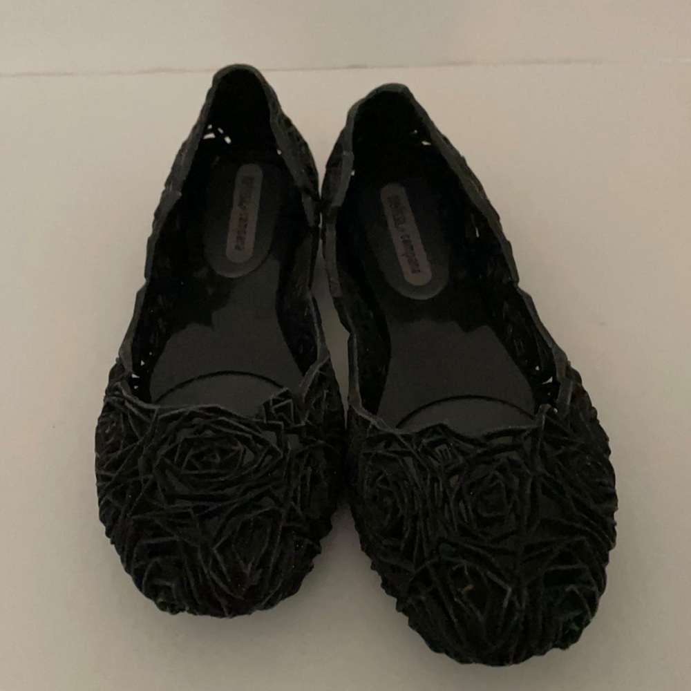 Melissa+Campana Black Glitter Jelly Campana Fitas Flats - NWOT. Size-7